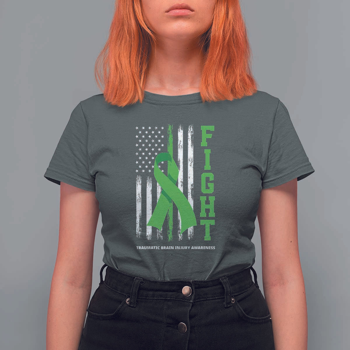 Traumatic Brain Injury Awareness T Shirt For Women Fight TBI American US Flag