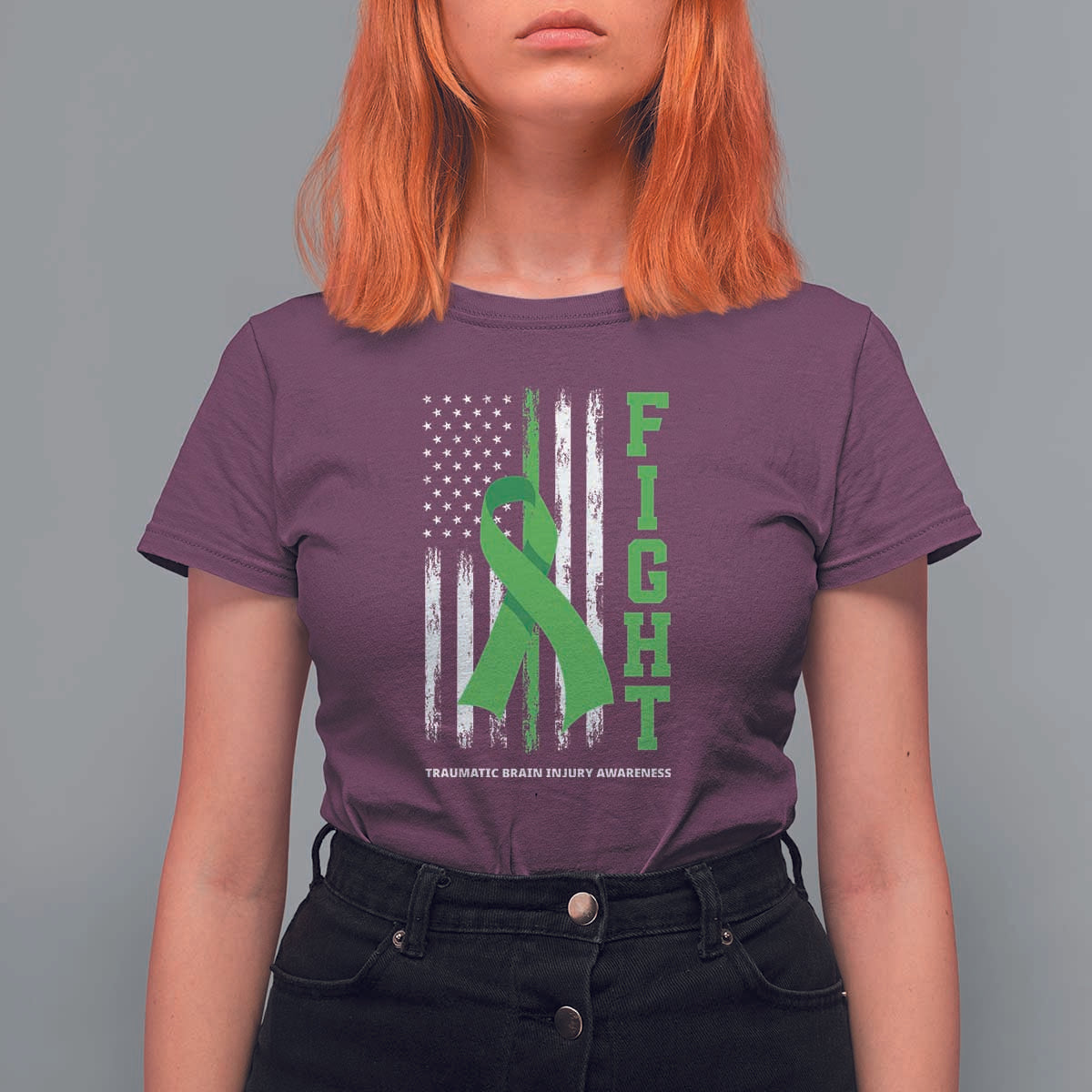 Traumatic Brain Injury Awareness T Shirt For Women Fight TBI American US Flag