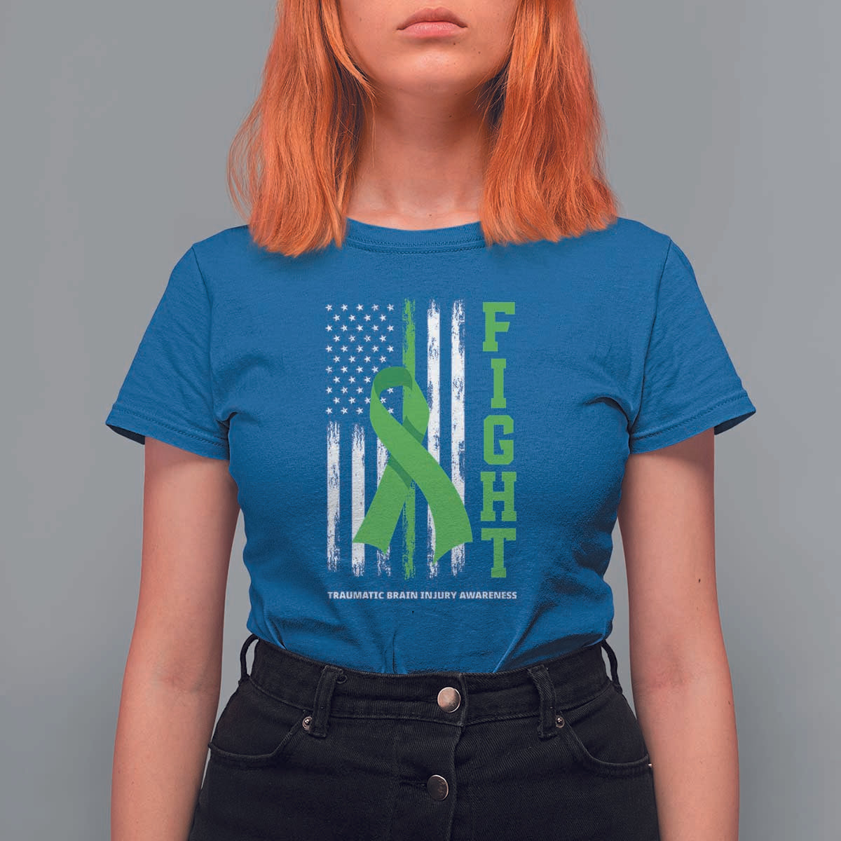 Traumatic Brain Injury Awareness T Shirt For Women Fight TBI American US Flag