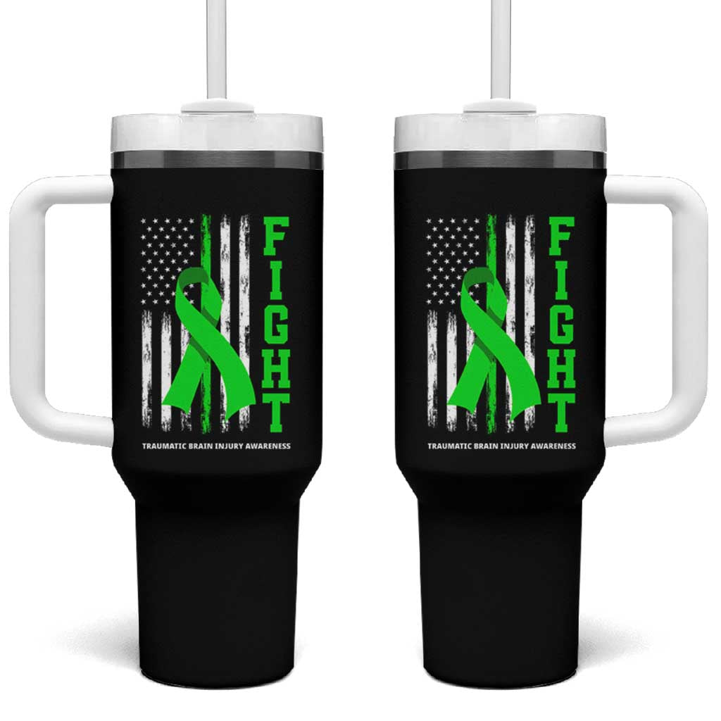 Traumatic Brain Injury Awareness Tumbler With Handle Fight TBI American US Flag