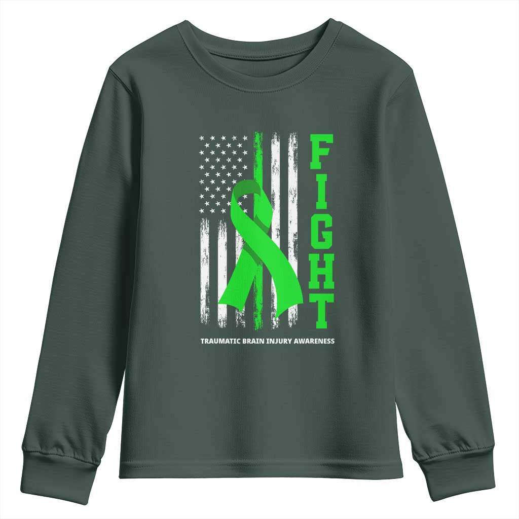 Traumatic Brain Injury Awareness Youth Sweatshirt Fight TBI American US Flag