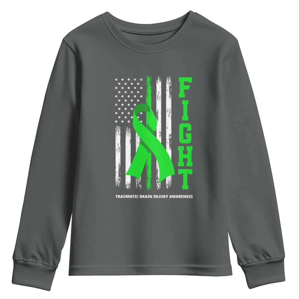 Traumatic Brain Injury Awareness Youth Sweatshirt Fight TBI American US Flag