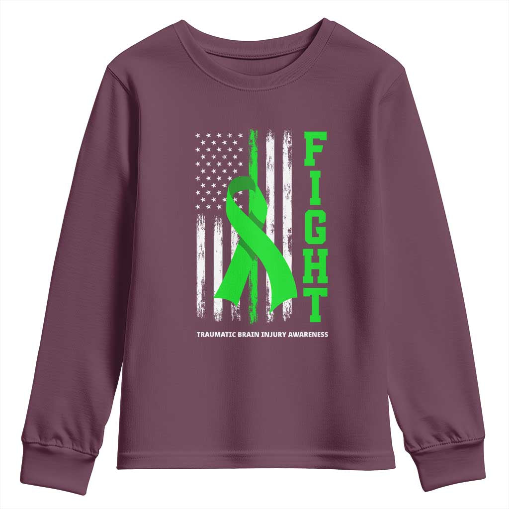 Traumatic Brain Injury Awareness Youth Sweatshirt Fight TBI American US Flag