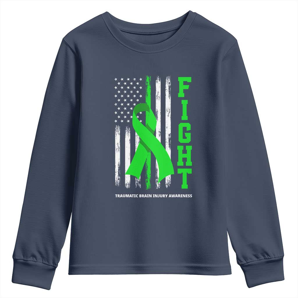 Traumatic Brain Injury Awareness Youth Sweatshirt Fight TBI American US Flag