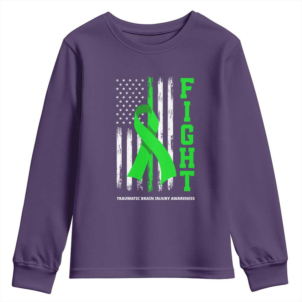 Traumatic Brain Injury Awareness Youth Sweatshirt Fight TBI American US Flag