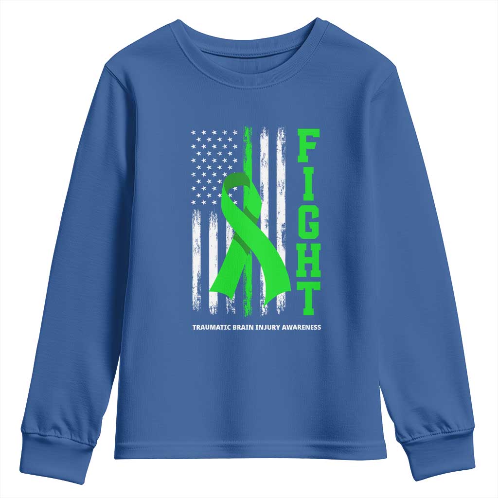 Traumatic Brain Injury Awareness Youth Sweatshirt Fight TBI American US Flag
