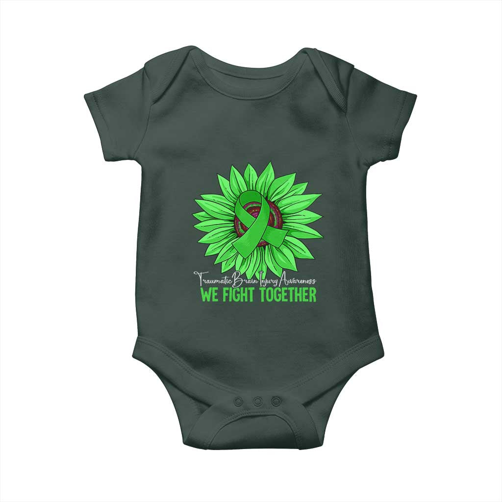 Traumatic Brain Injury Awareness Baby Onesie TBI We Fight Together Green Sunflower