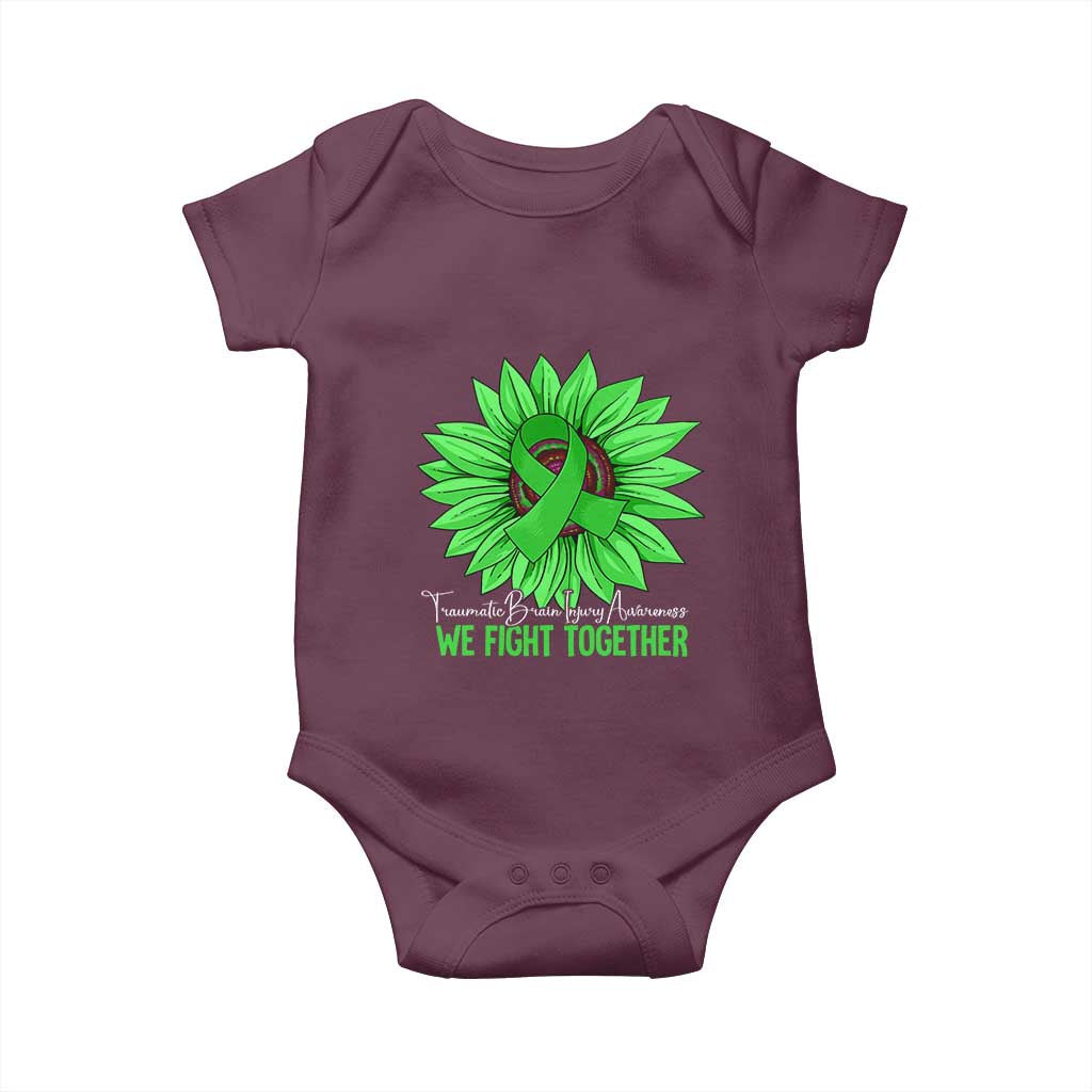 Traumatic Brain Injury Awareness Baby Onesie TBI We Fight Together Green Sunflower