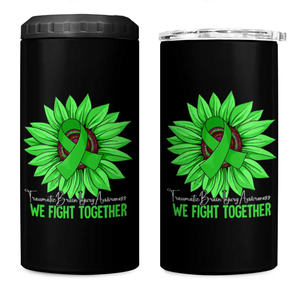Traumatic Brain Injury Awareness 4 in 1 Can Cooler Tumbler TBI We Fight Together Green Sunflower