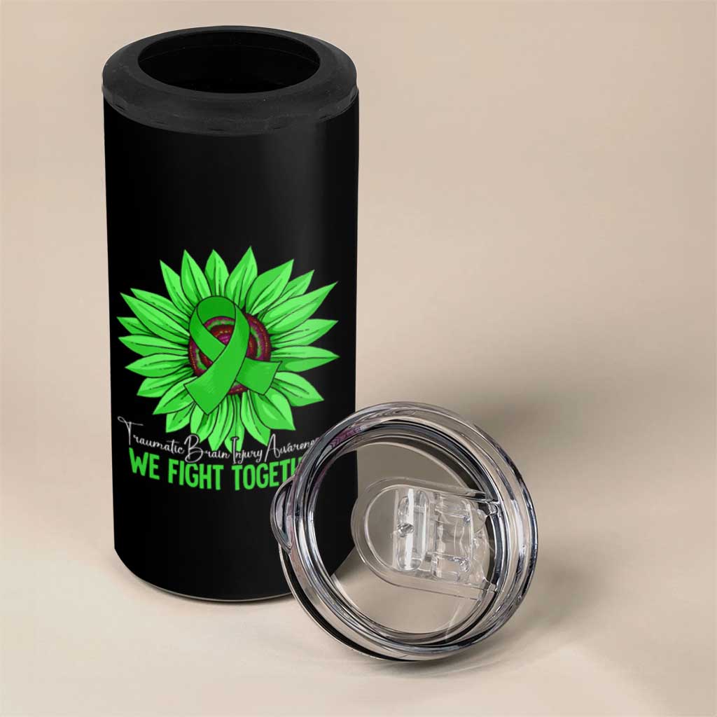 Traumatic Brain Injury Awareness 4 in 1 Can Cooler Tumbler TBI We Fight Together Green Sunflower
