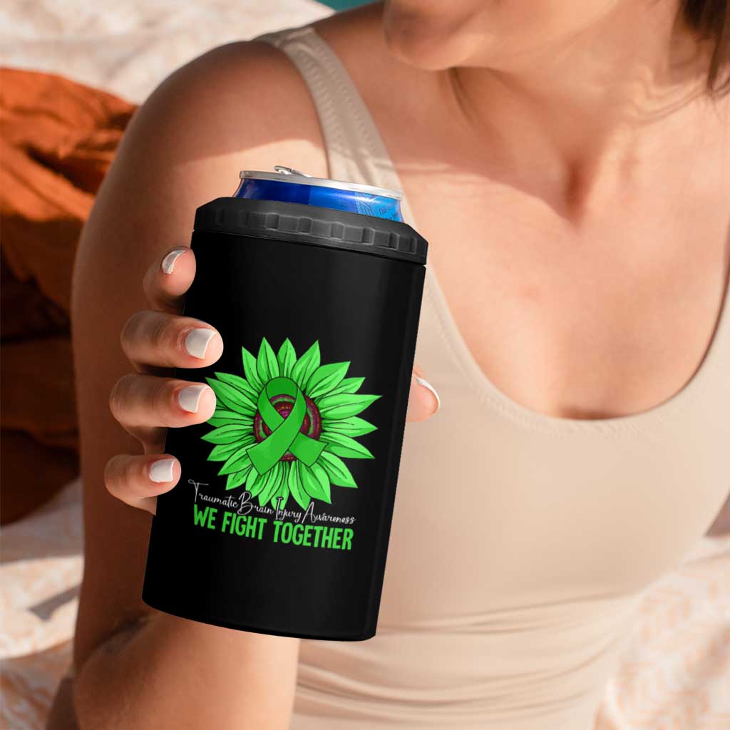 Traumatic Brain Injury Awareness 4 in 1 Can Cooler Tumbler TBI We Fight Together Green Sunflower