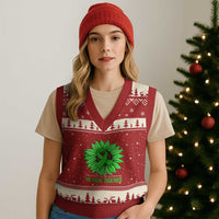 Traumatic Brain Injury Awareness V-Neck Knit Sweater Vest TBI We Fight Together Green Sunflower - Wonder Print Shop