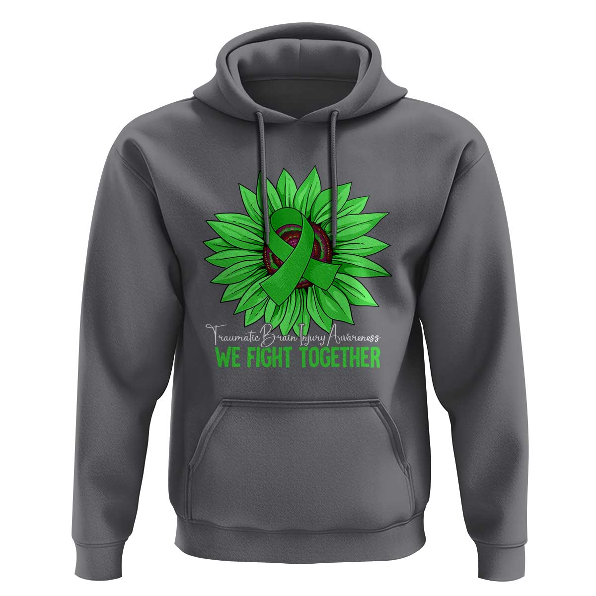 Traumatic Brain Injury Awareness Hoodie TBI We Fight Together Green Sunflower