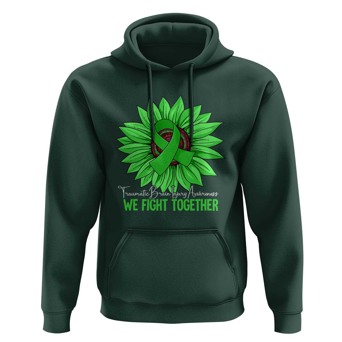 Traumatic Brain Injury Awareness Hoodie TBI We Fight Together Green Sunflower