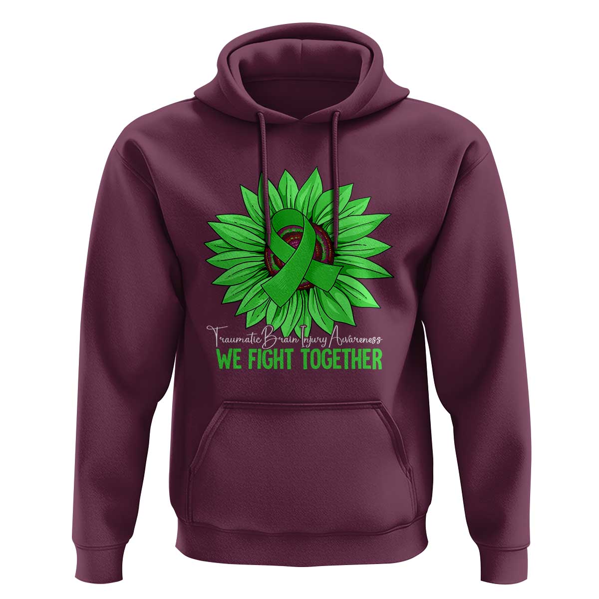 Traumatic Brain Injury Awareness Hoodie TBI We Fight Together Green Sunflower