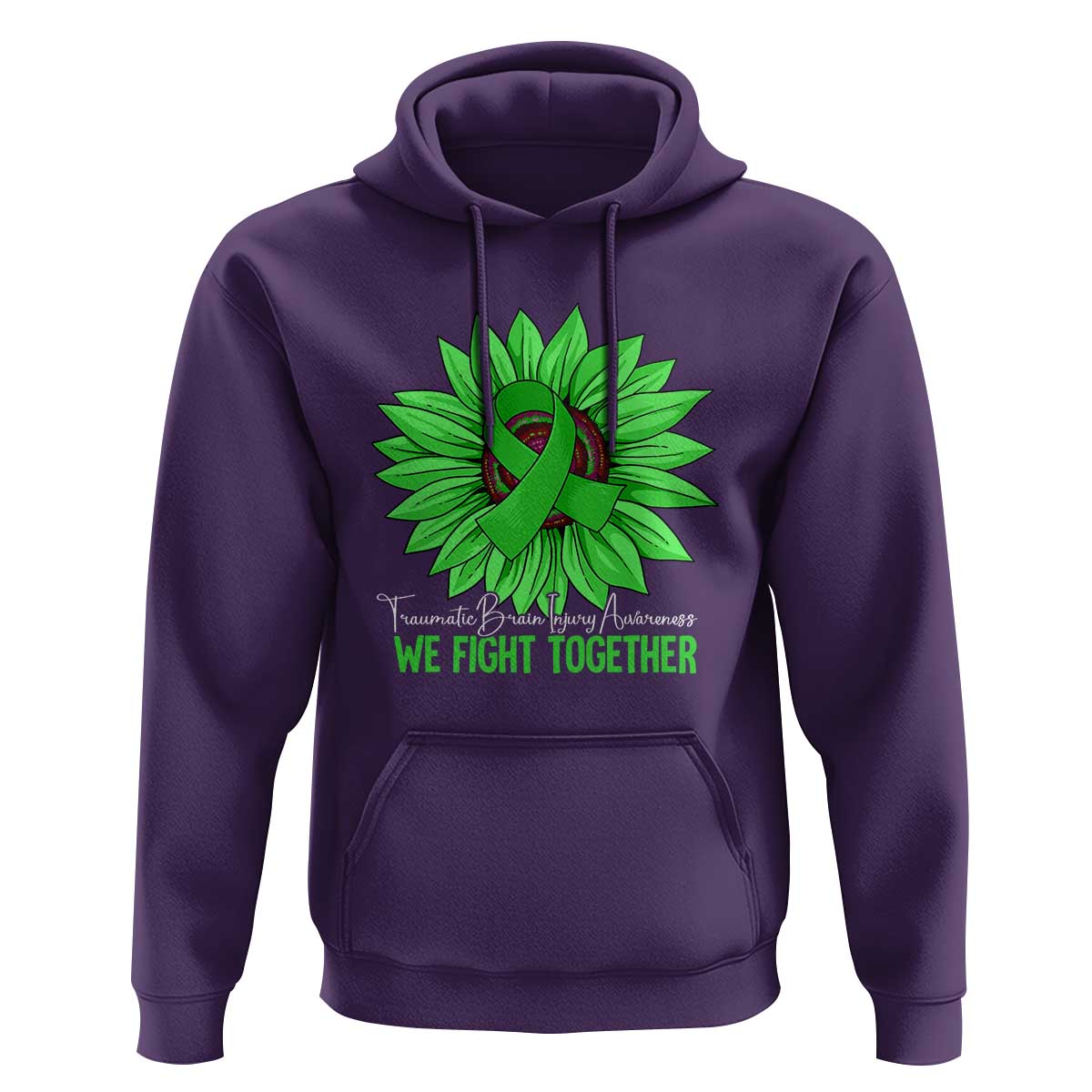 Traumatic Brain Injury Awareness Hoodie TBI We Fight Together Green Sunflower