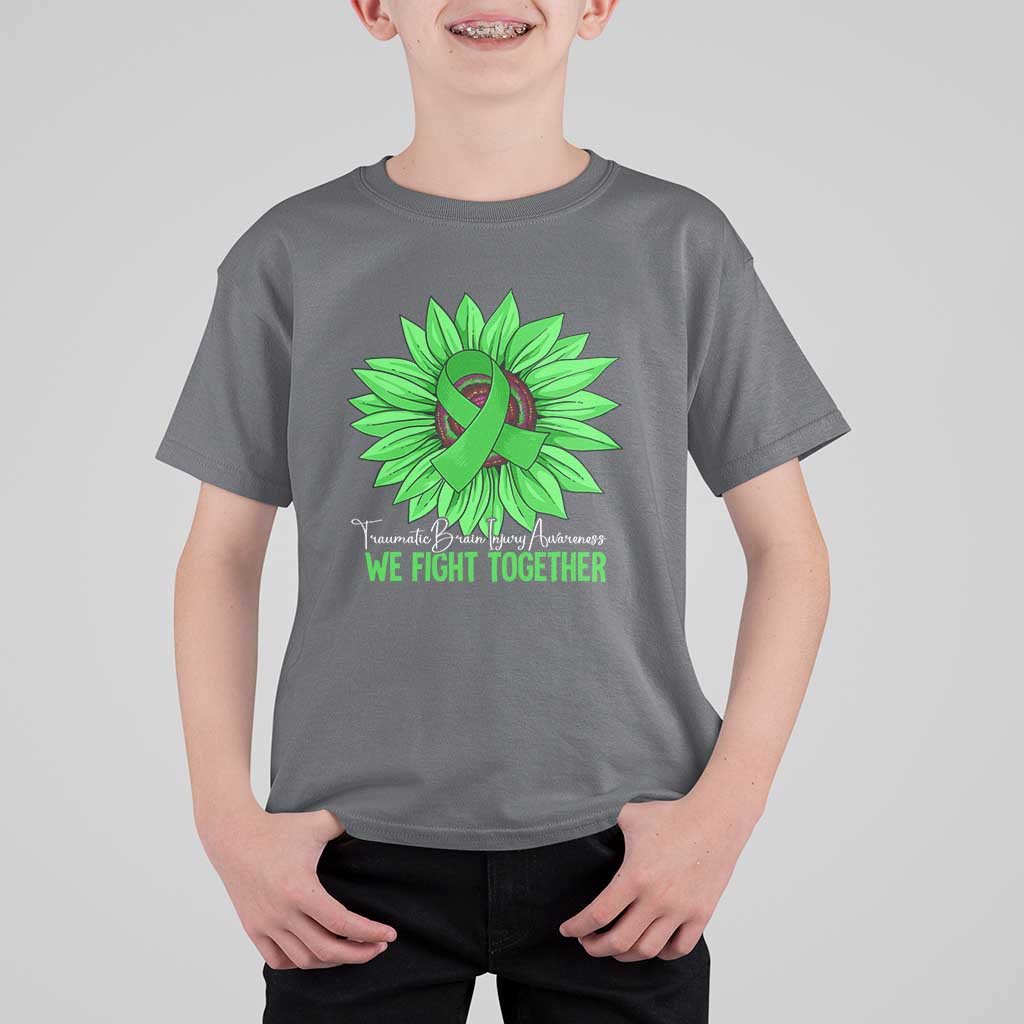 Traumatic Brain Injury Awareness T Shirt For Kid TBI We Fight Together Green Sunflower