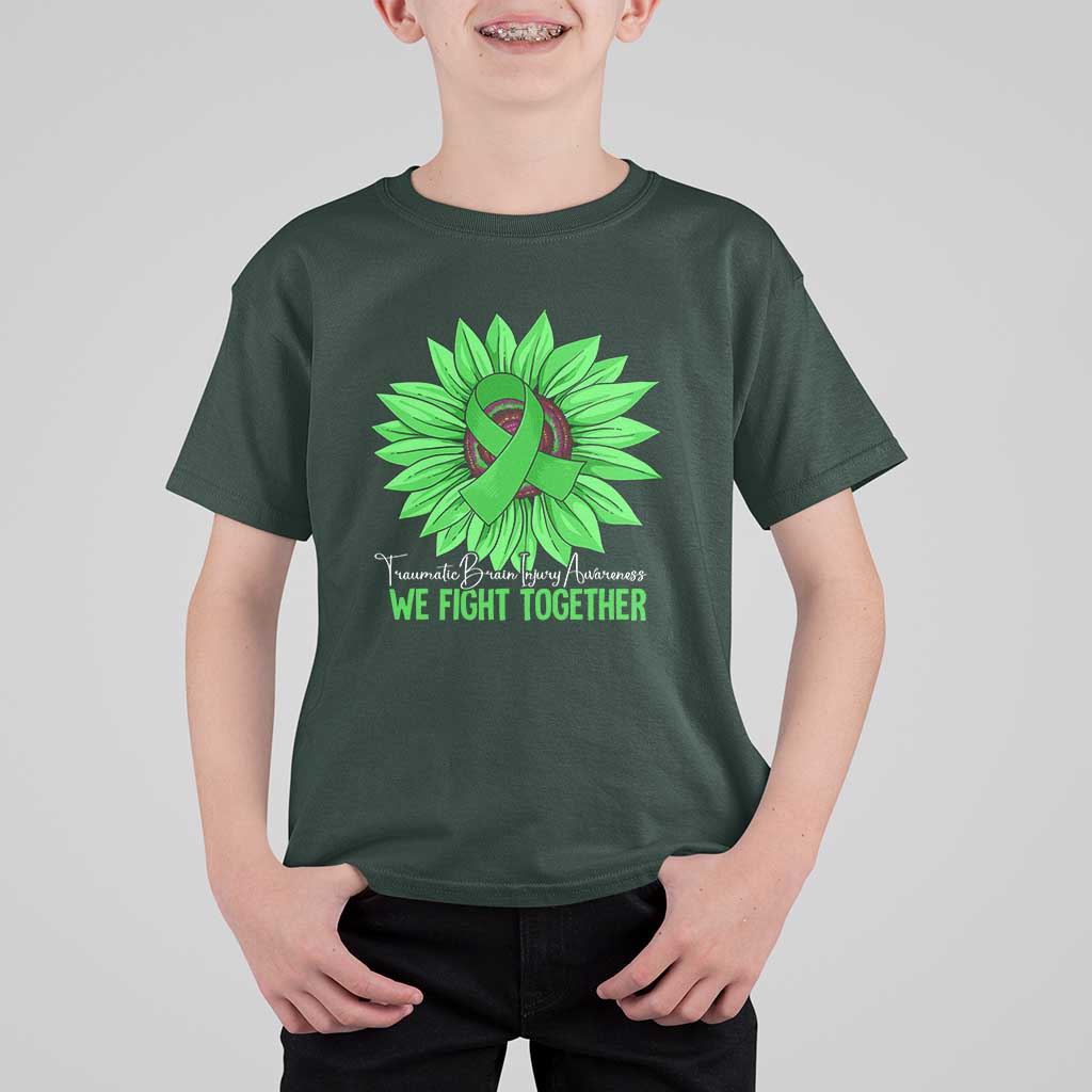 Traumatic Brain Injury Awareness T Shirt For Kid TBI We Fight Together Green Sunflower