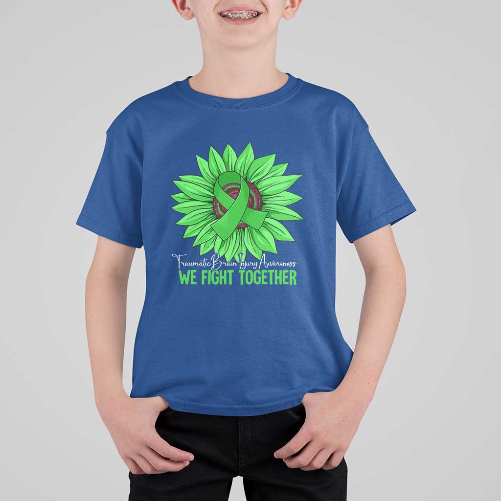 Traumatic Brain Injury Awareness T Shirt For Kid TBI We Fight Together Green Sunflower