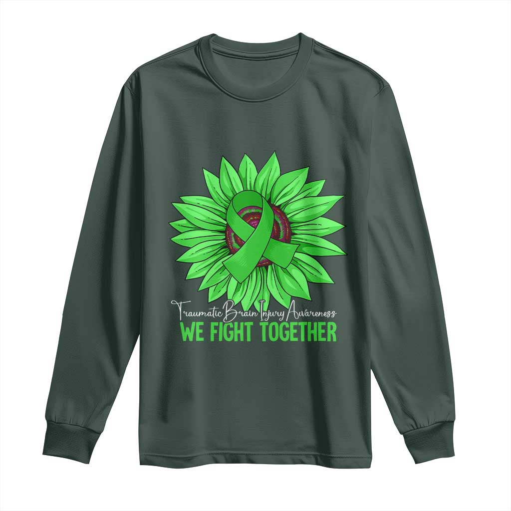 Traumatic Brain Injury Awareness Long Sleeve Shirt TBI We Fight Together Green Sunflower