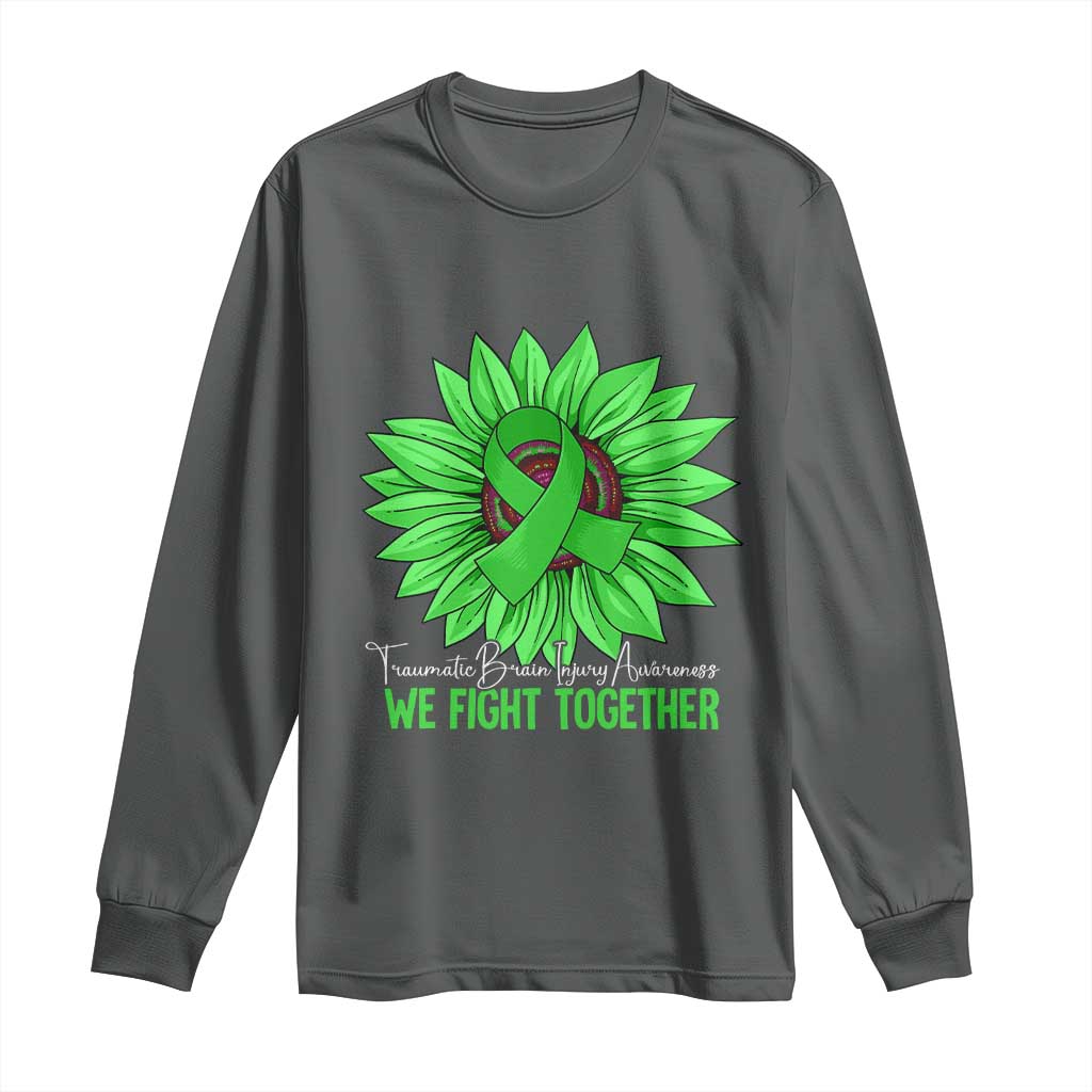 Traumatic Brain Injury Awareness Long Sleeve Shirt TBI We Fight Together Green Sunflower
