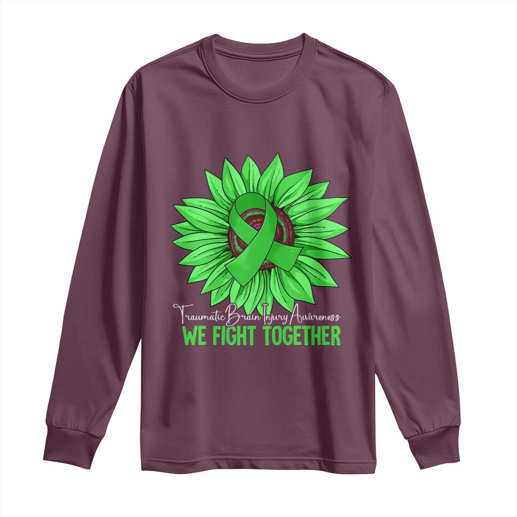 Traumatic Brain Injury Awareness Long Sleeve Shirt TBI We Fight Together Green Sunflower