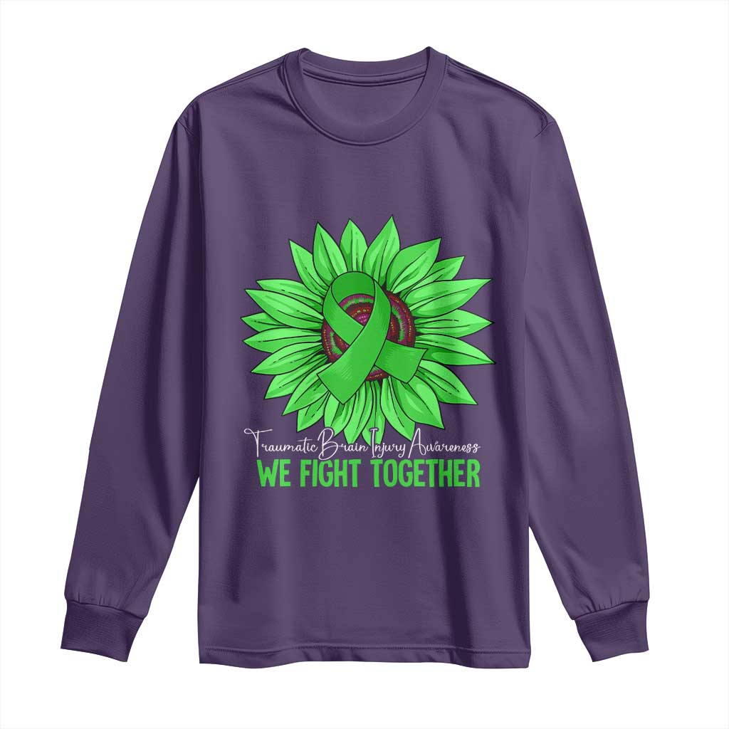Traumatic Brain Injury Awareness Long Sleeve Shirt TBI We Fight Together Green Sunflower