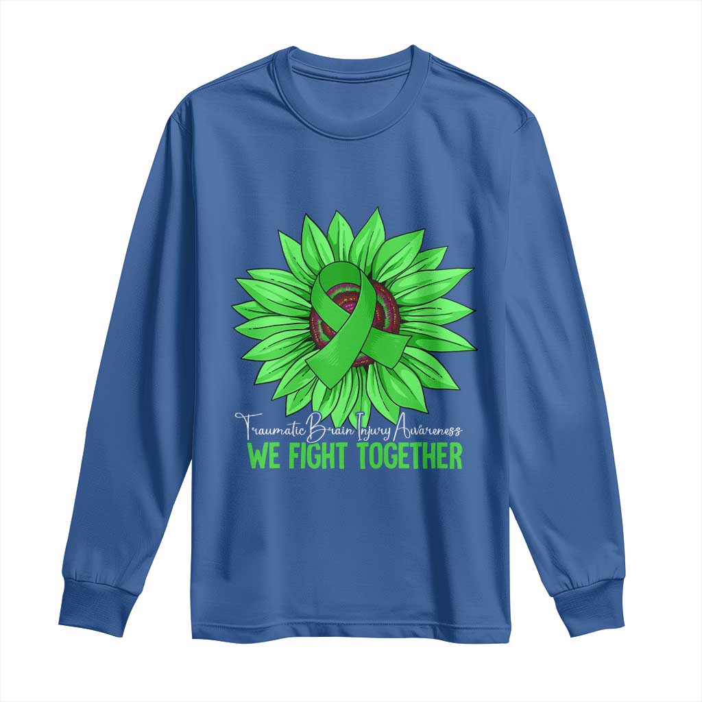 Traumatic Brain Injury Awareness Long Sleeve Shirt TBI We Fight Together Green Sunflower