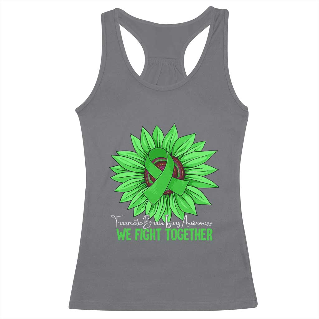 Traumatic Brain Injury Awareness Racerback Tank Top TBI We Fight Together Green Sunflower