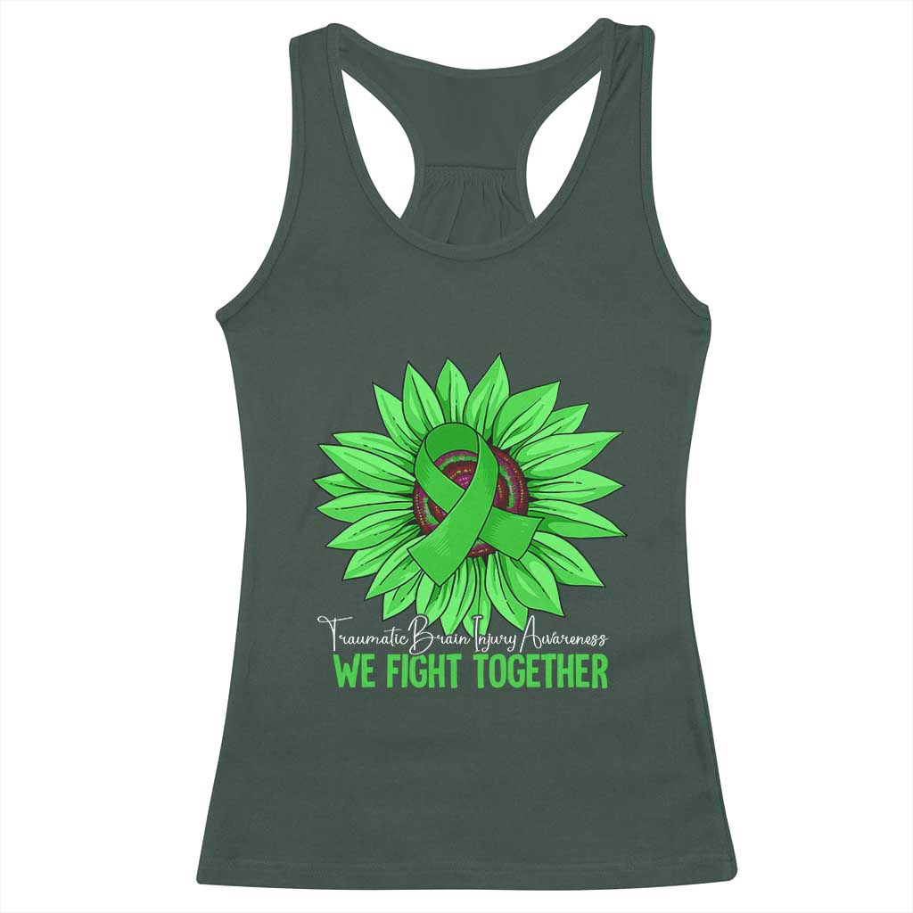 Traumatic Brain Injury Awareness Racerback Tank Top TBI We Fight Together Green Sunflower