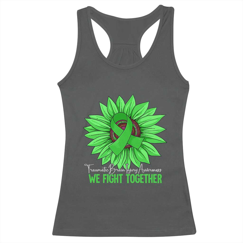 Traumatic Brain Injury Awareness Racerback Tank Top TBI We Fight Together Green Sunflower