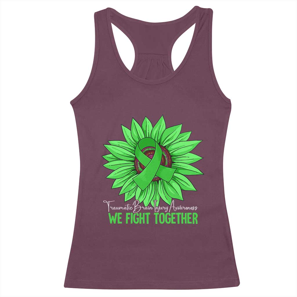 Traumatic Brain Injury Awareness Racerback Tank Top TBI We Fight Together Green Sunflower