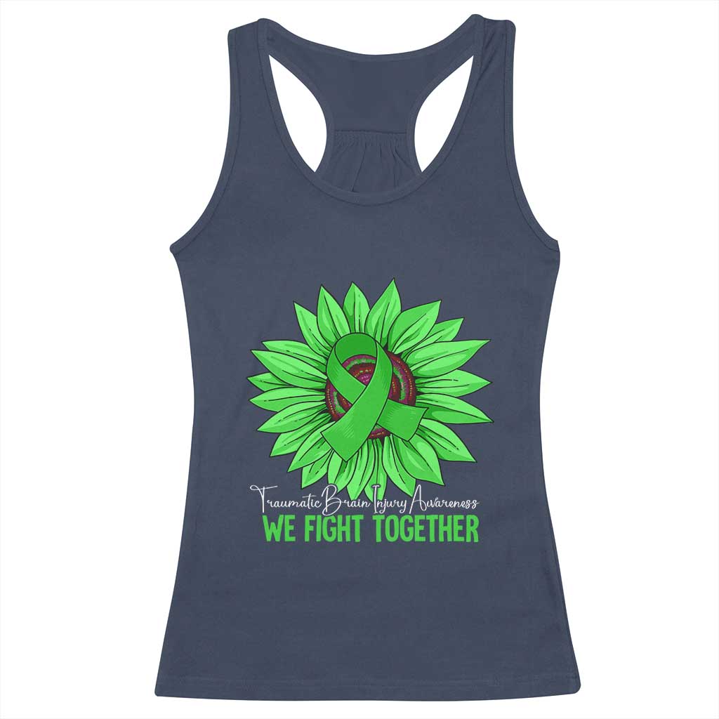 Traumatic Brain Injury Awareness Racerback Tank Top TBI We Fight Together Green Sunflower