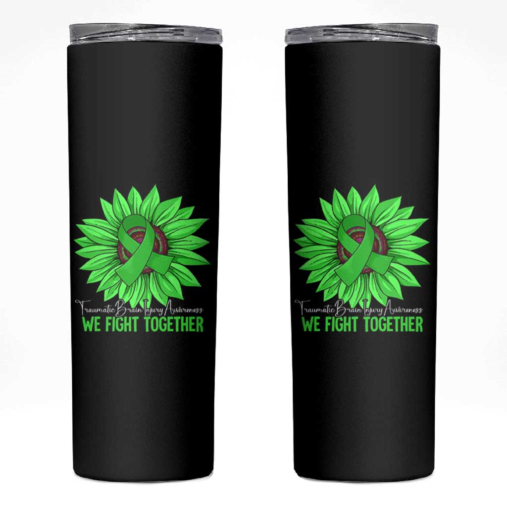 Traumatic Brain Injury Awareness Skinny Tumbler TBI We Fight Together Green Sunflower