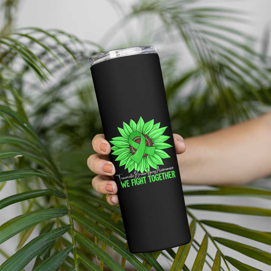 Traumatic Brain Injury Awareness Skinny Tumbler TBI We Fight Together Green Sunflower