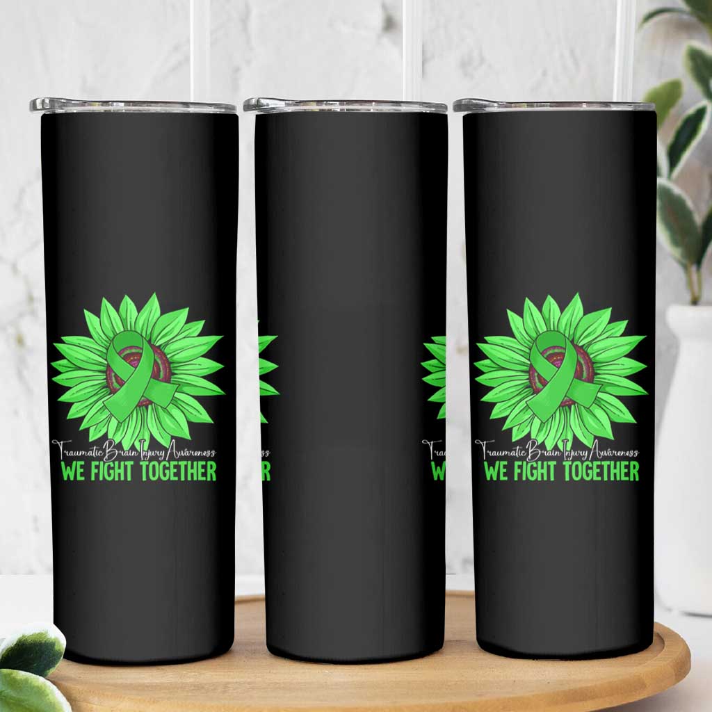 Traumatic Brain Injury Awareness Skinny Tumbler TBI We Fight Together Green Sunflower