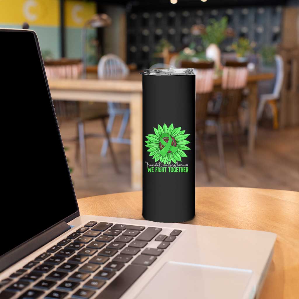 Traumatic Brain Injury Awareness Skinny Tumbler TBI We Fight Together Green Sunflower