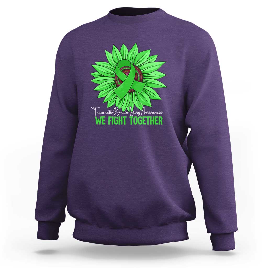 Traumatic Brain Injury Awareness Sweatshirt TBI We Fight Together Green Sunflower