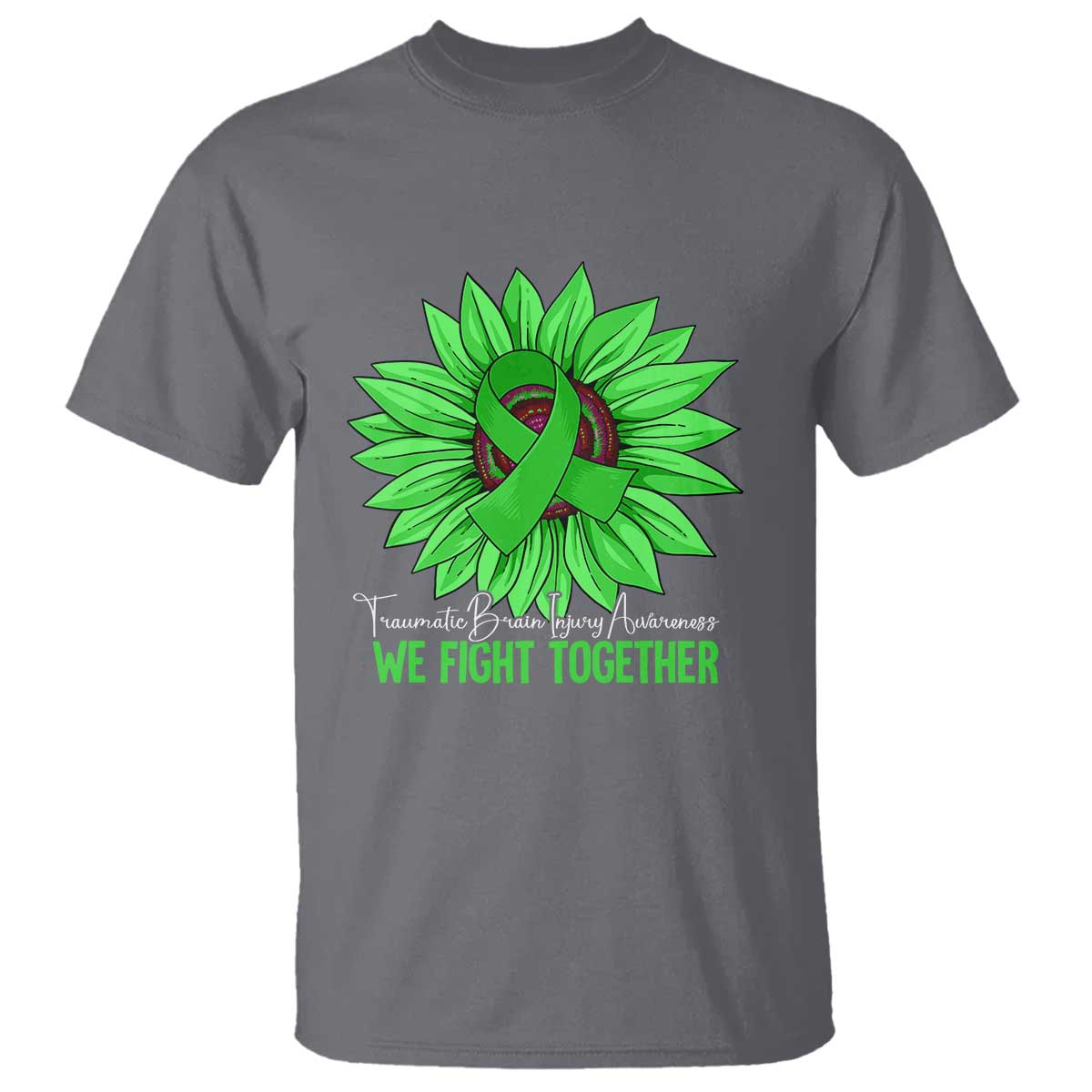 Traumatic Brain Injury Awareness T Shirt TBI We Fight Together Green Sunflower