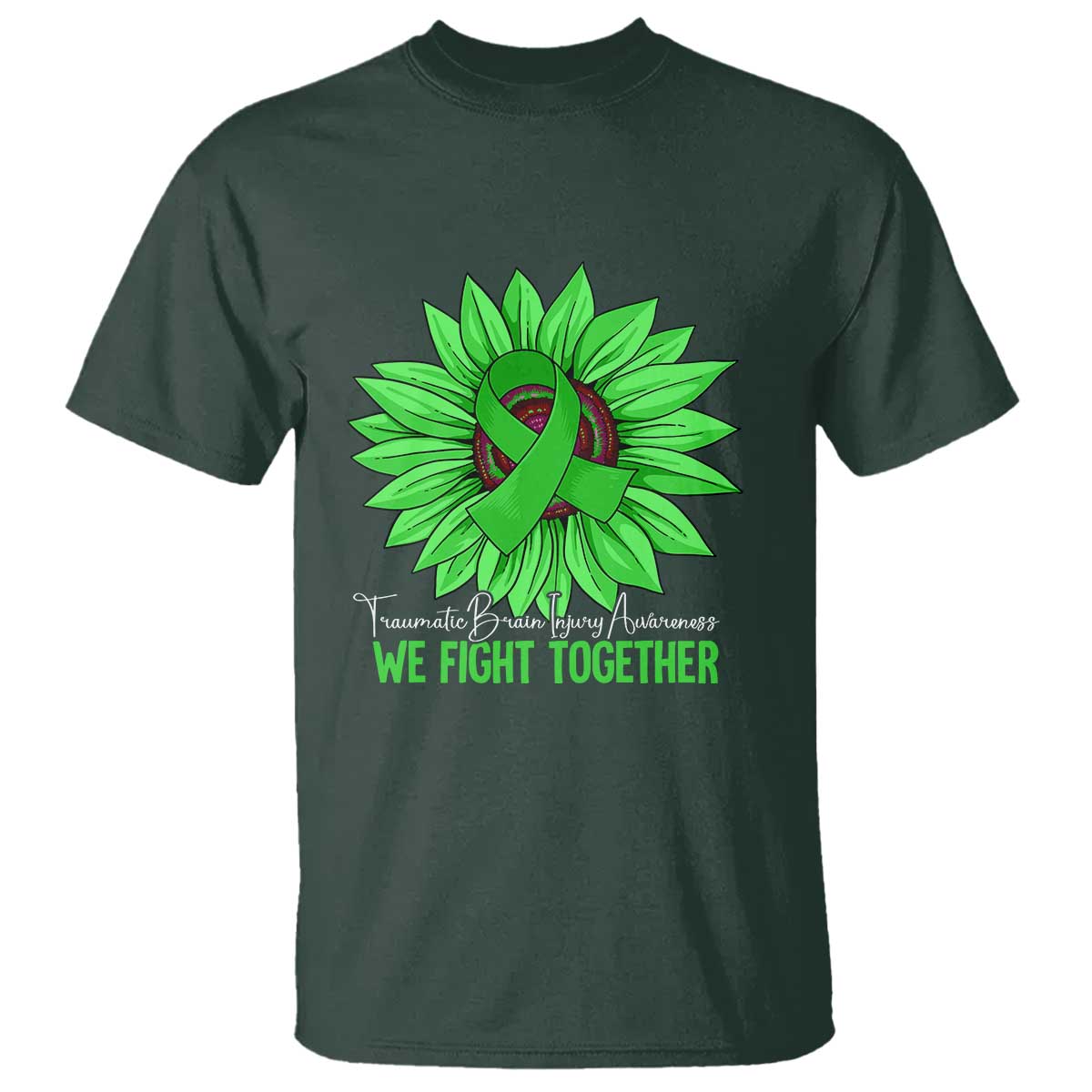 Traumatic Brain Injury Awareness T Shirt TBI We Fight Together Green Sunflower