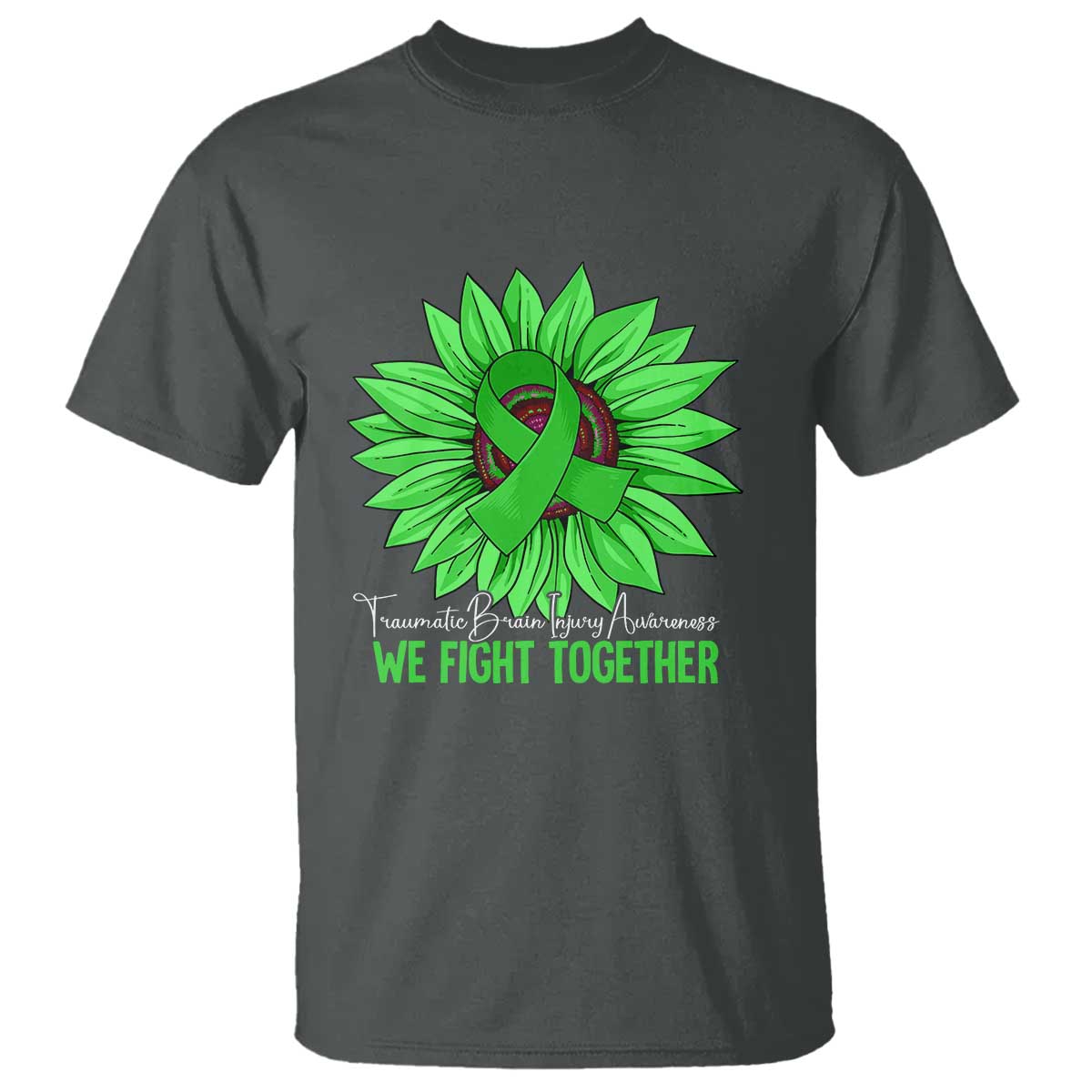 Traumatic Brain Injury Awareness T Shirt TBI We Fight Together Green Sunflower