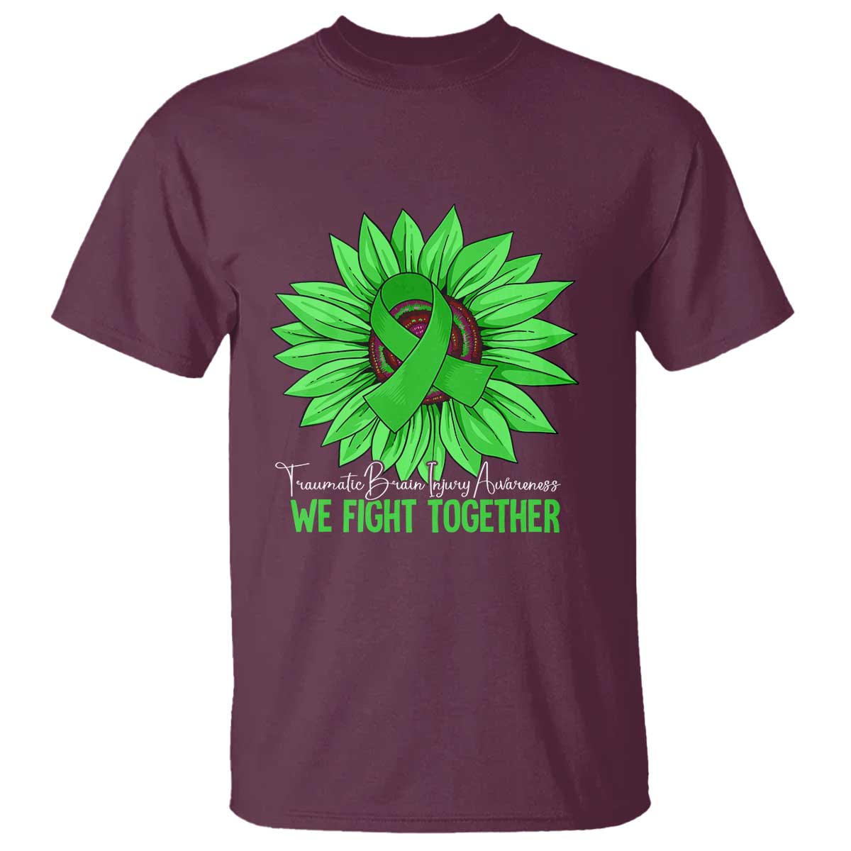 Traumatic Brain Injury Awareness T Shirt TBI We Fight Together Green Sunflower