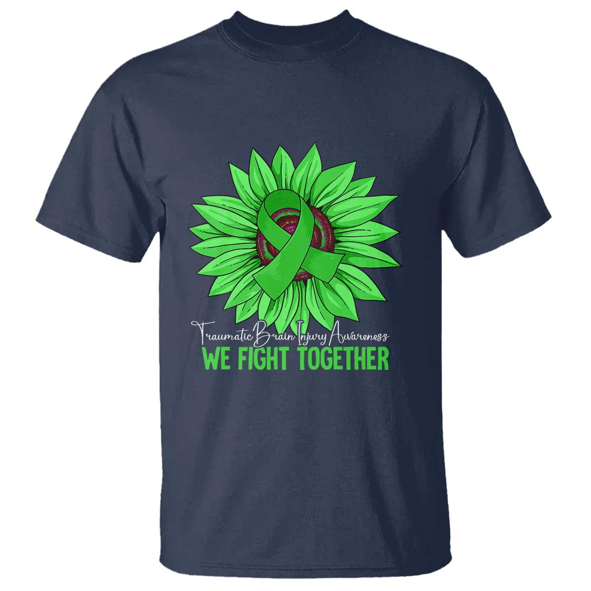 Traumatic Brain Injury Awareness T Shirt TBI We Fight Together Green Sunflower