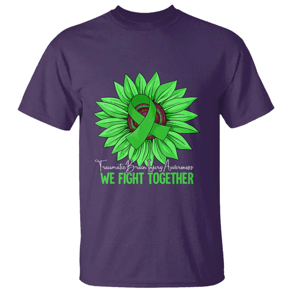 Traumatic Brain Injury Awareness T Shirt TBI We Fight Together Green Sunflower