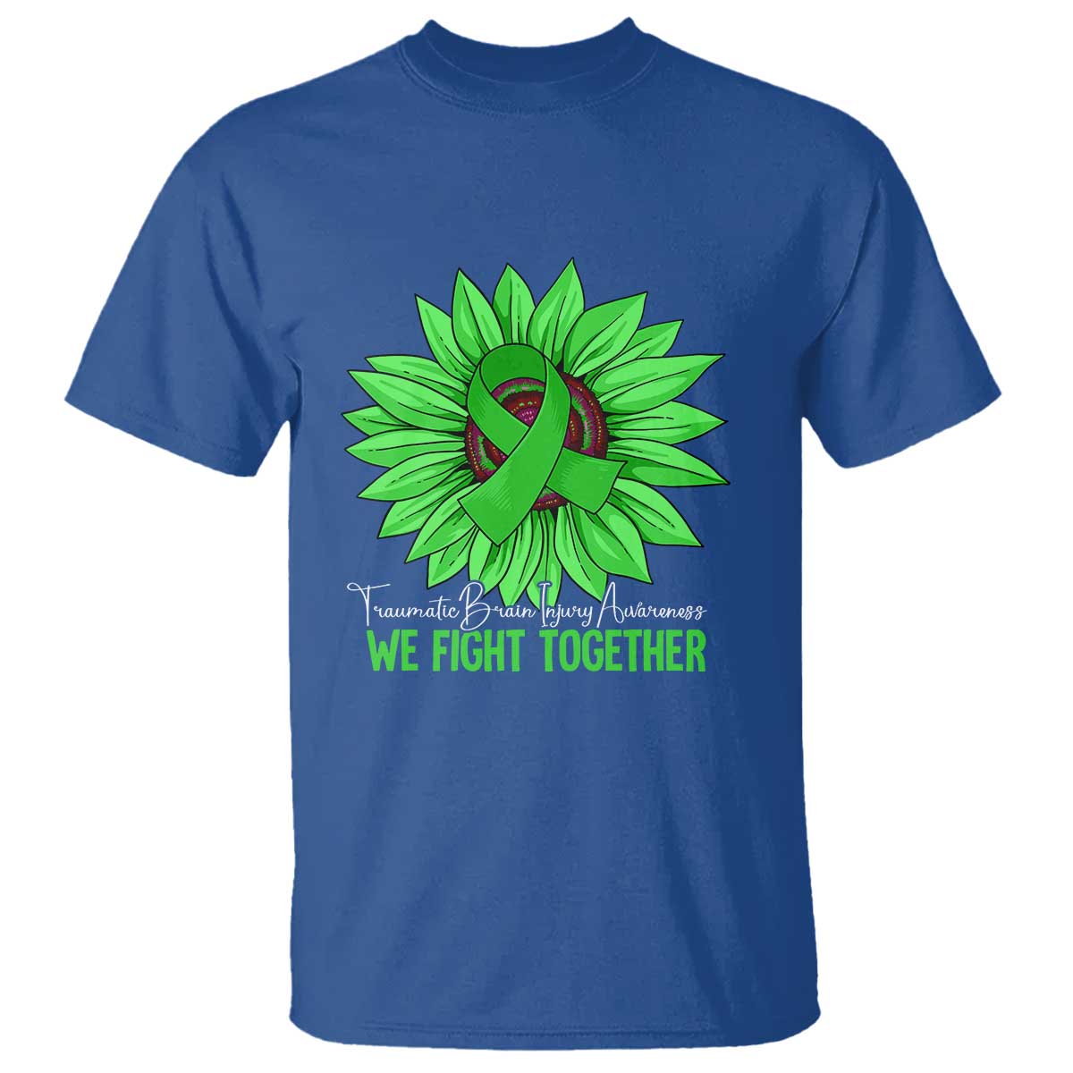 Traumatic Brain Injury Awareness T Shirt TBI We Fight Together Green Sunflower
