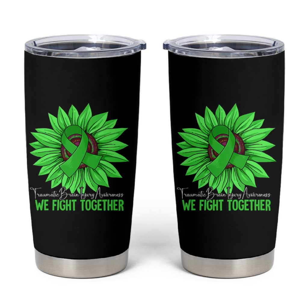 Traumatic Brain Injury Awareness Tumbler Cup TBI We Fight Together Green Sunflower