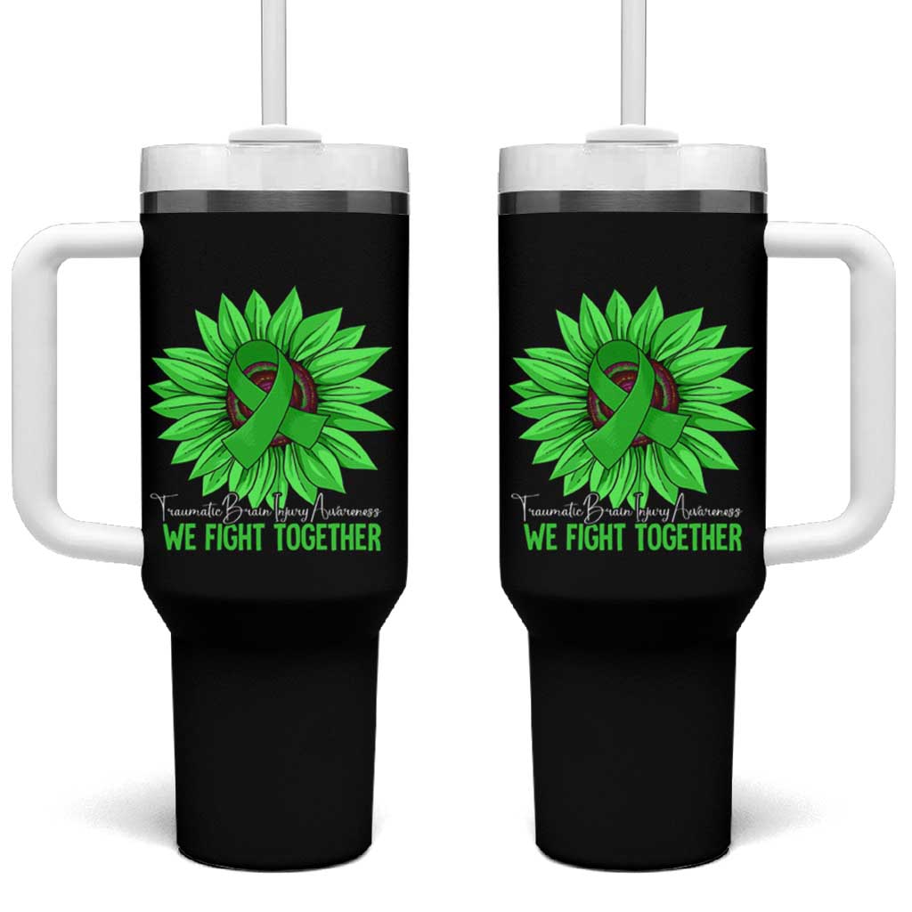 Traumatic Brain Injury Awareness Tumbler With Handle TBI We Fight Together Green Sunflower