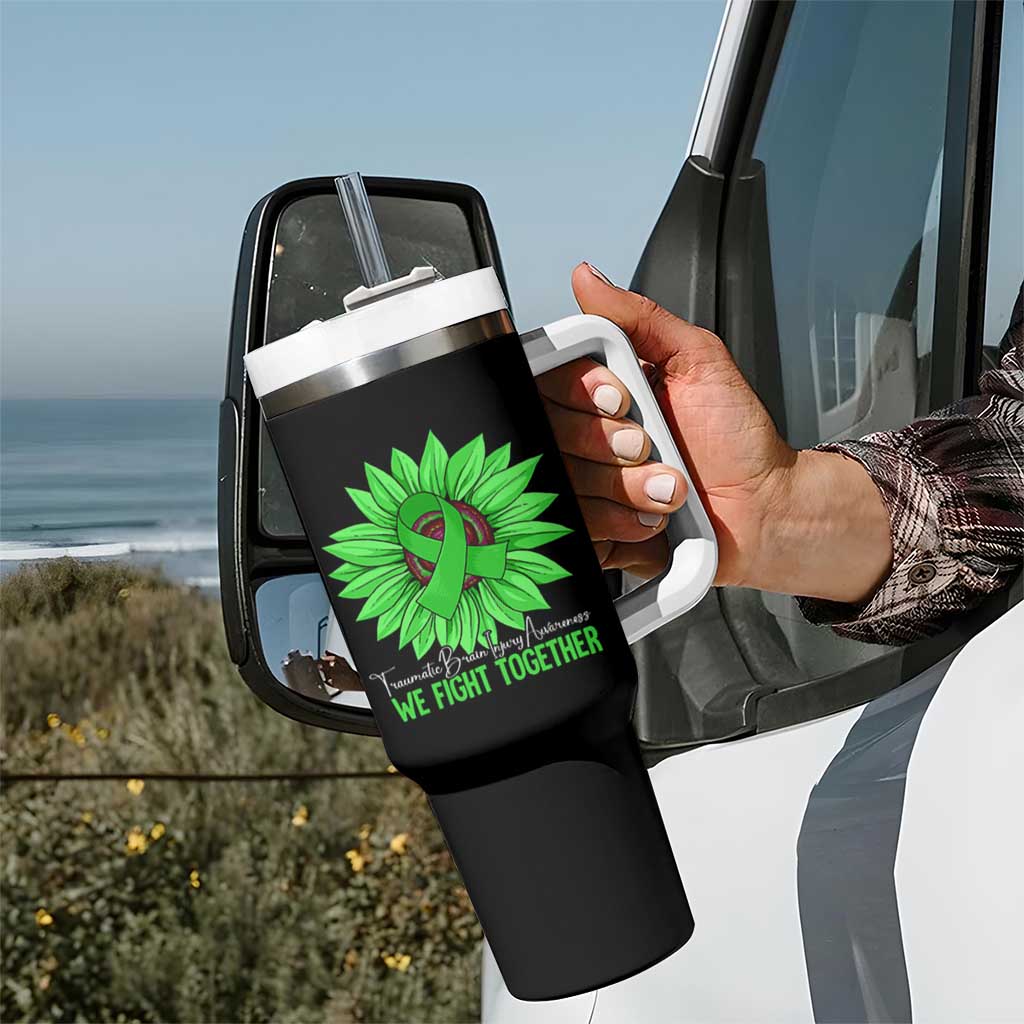 Traumatic Brain Injury Awareness Tumbler With Handle TBI We Fight Together Green Sunflower