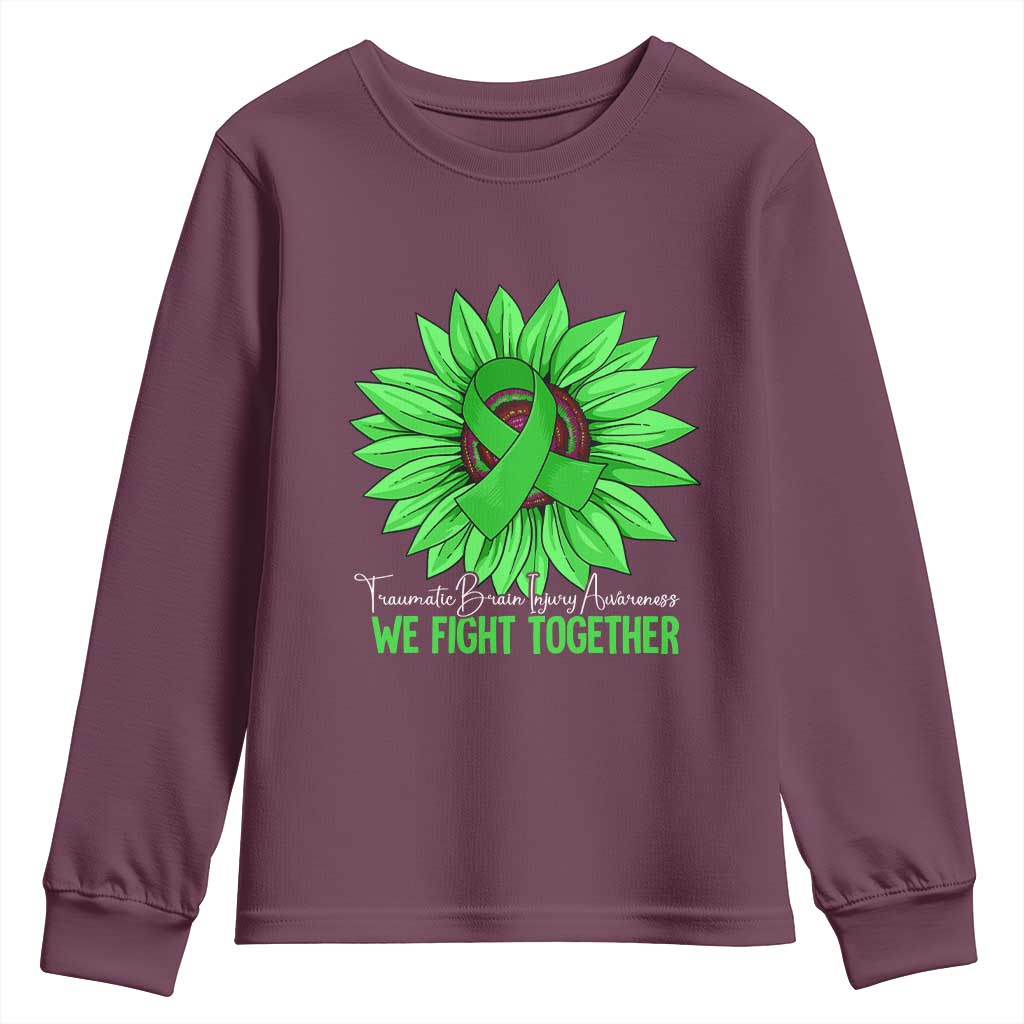 Traumatic Brain Injury Awareness Youth Sweatshirt TBI We Fight Together Green Sunflower