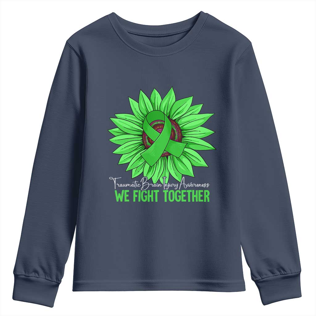 Traumatic Brain Injury Awareness Youth Sweatshirt TBI We Fight Together Green Sunflower